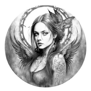 gothic angel black and white illustration