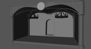 my concept art for the Harry Potter Potions Classroom was going to include lighting and arched ceiling similar to that shown in the movies.