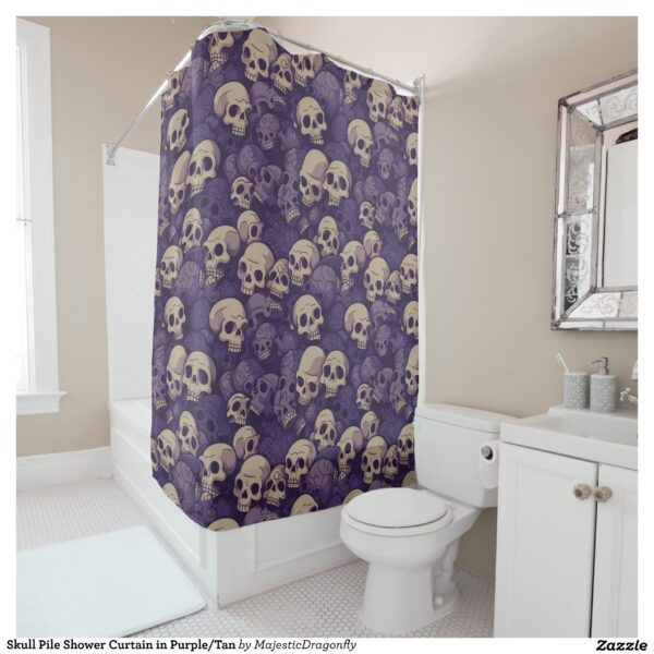 skull print shower curtain gothic bathroom decor
